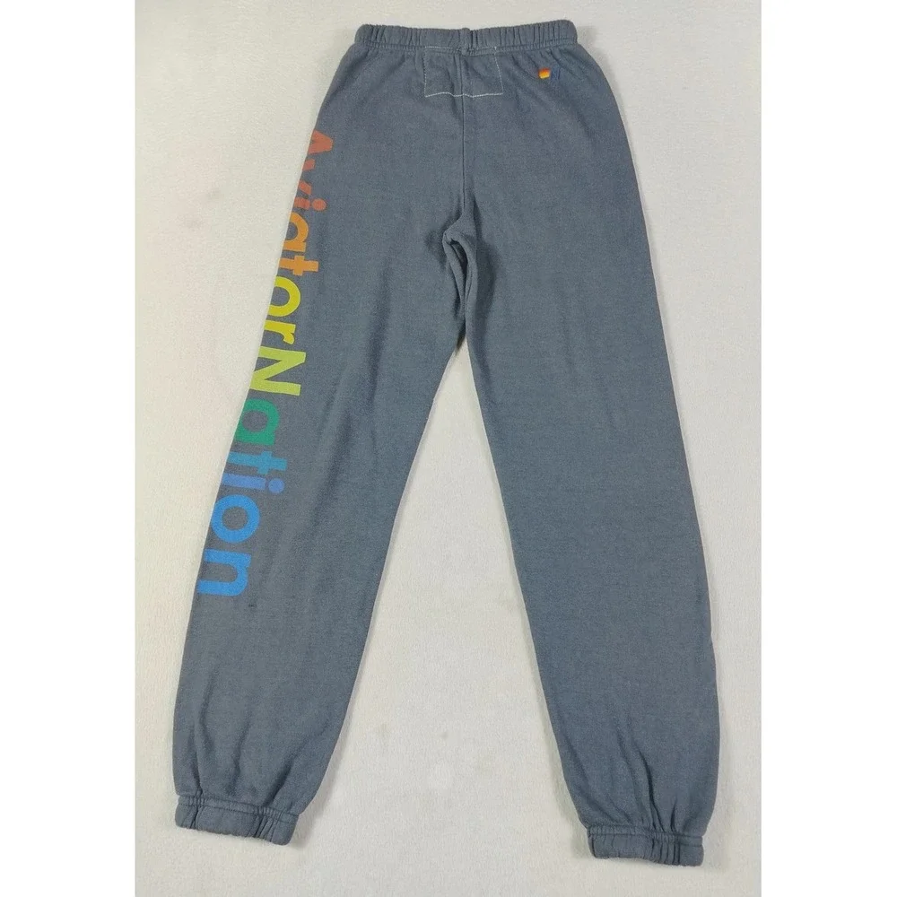 Aviator Nation Venice Sweatpants Youth 12 Gray Fleece Jogger Rainbow Logo